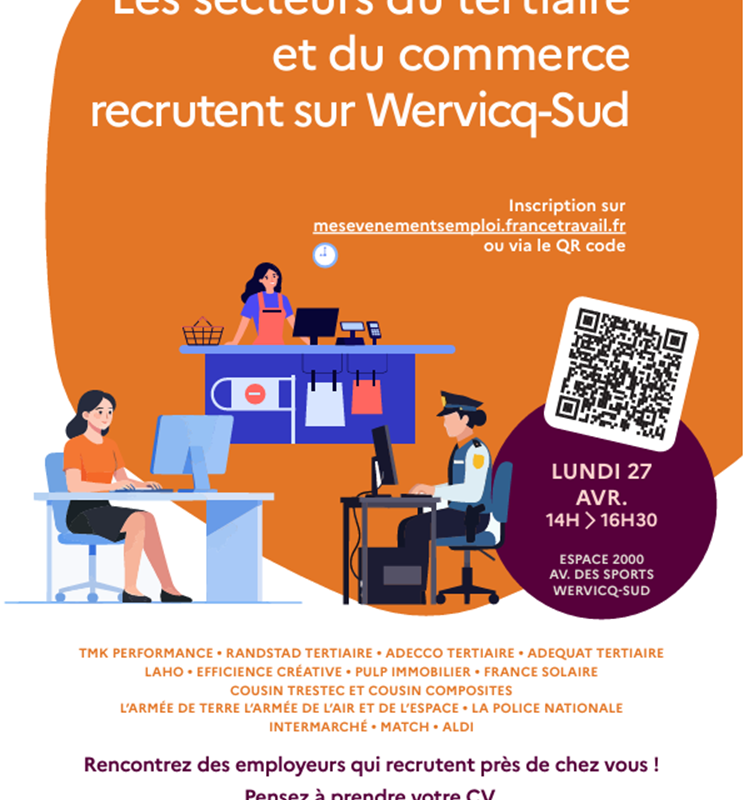 JOB DATING : VENEZ A LA RENCONTRE DES EMPLOYEURS DU TERTIAIRE ET DU COMMERCE À WERVICQ-SUD